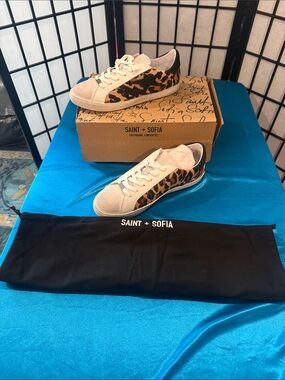 Kurt Geiger Beige and Leopard-Print Low-Top Sneakers